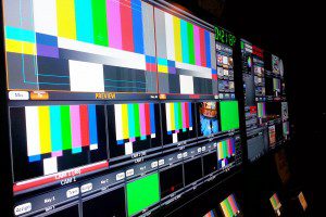 The new monitor wall inside the control room of the OC-TV studios
